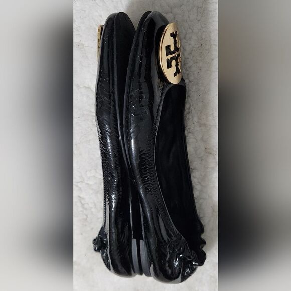 Tory Burch Reva Women's Patent Tumble Leather Ballet Flats Black/Gold US 8.5 - Picture 8 of 11